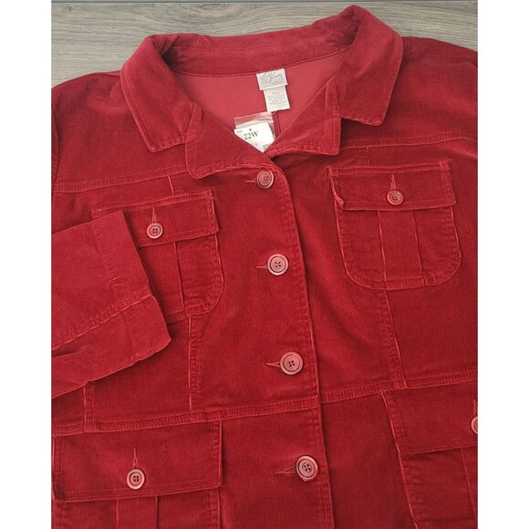 Fashion Bug Womens 22W Plus Stretch Red Corduroy Jacket Button Up Pockets - Picture 1 of 13